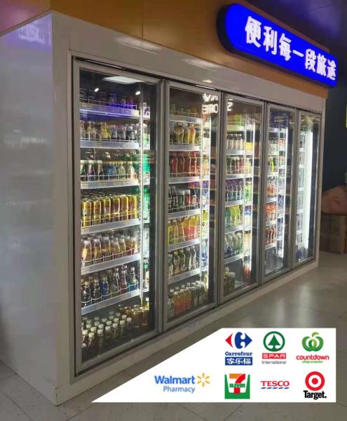 Supermarket Beverage Milk Refrigerated Display Rack Glass Door Cold Storage Room