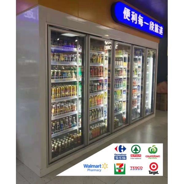 Supermarket Beverage Milk Refrigerated Display Rack Glass Door Cold Storage Room