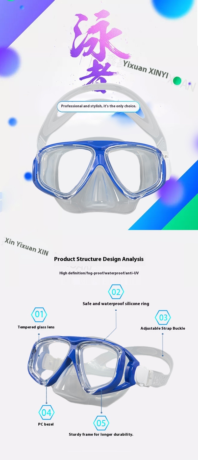 Adult Large Frame Floating Diving Mask for European & American Myopia Users, Anti-Fog Silicone Dive Mask, Factory OEM/ODM Customizable