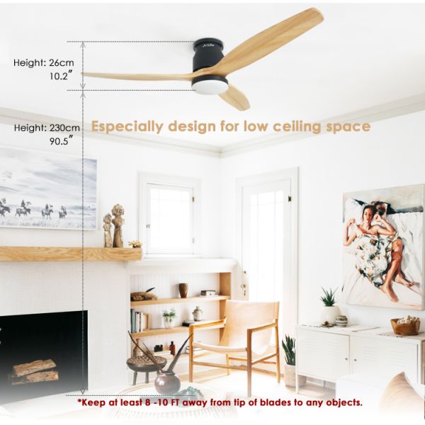 Led Ceiling Fan With Remote Control ,52 Inches Flush Mounting Quiet Dc Motor