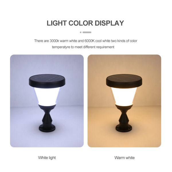 Aluminum Landscape Outdoor Garden Solar Light Light Control 3000k 6000k For Gate Pillar
