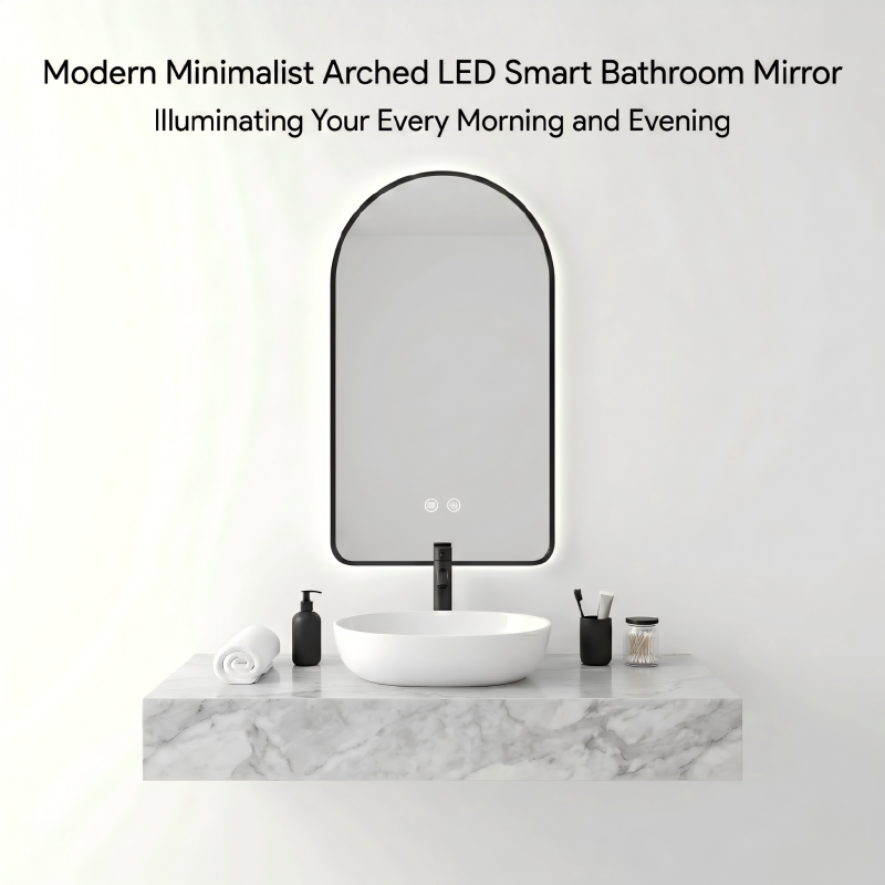 Kingstin Modern Arched LED Smart Mirror | Stainless Steel Framed Bathroom Vanity Mirror with Defogger & Custom Functions