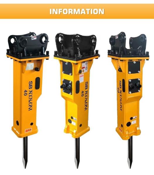 Yantai Solution SB40 Box Type 68mm Hydraulic Breaker Hammer For 4-7 TONS Excavator In Yellow Customized