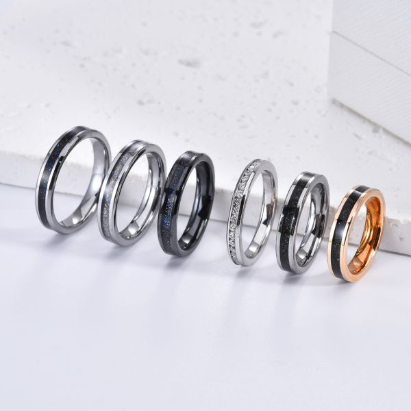 Wedding Rose Gold Black Tungsten Carbide Ring Plating Polished With Sandstone Inlay