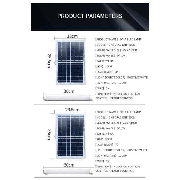Lightning Protection 120cm Solar Panel Tube Light Fluorescent 10A Panel
