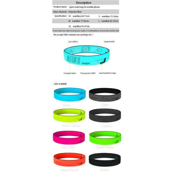 Ultra-thin invisible mobile phone multi-functional fitness outdoor waterproof high stretch belt waist bag