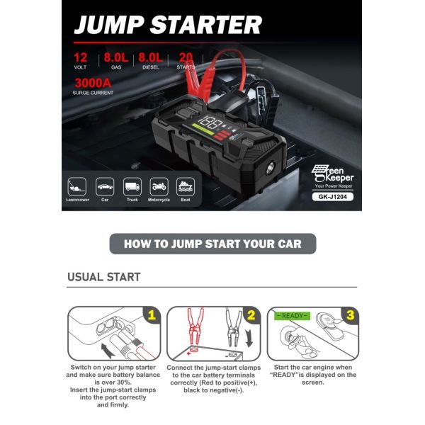 Батарейка автомобиля 12 В, ускоритель стартера для малых автомобилей 20000 мАч 3000 А, пиковый энергоблок