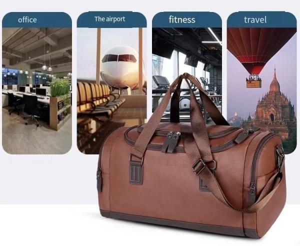 Custom Print Vintage Waterproof PU Leather Outdoor Handbag Shoulder Weekend Gym Luggage Travel Duffel Bag for Men