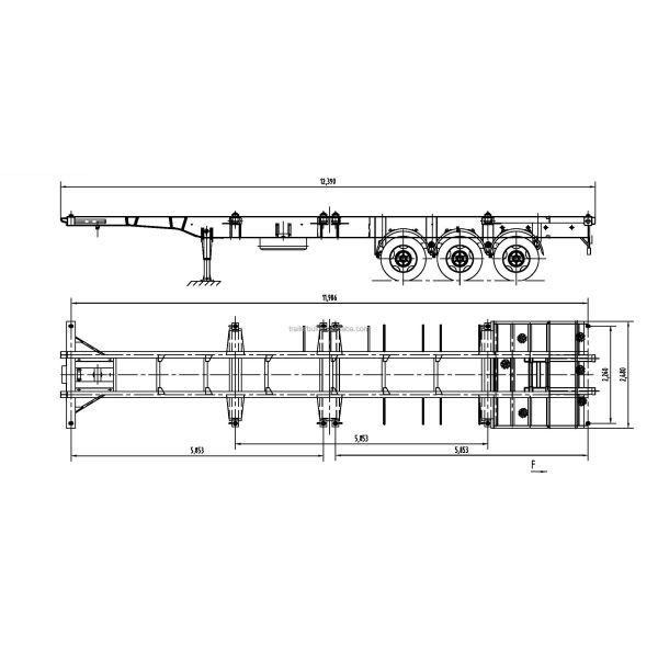 40 футовый прямой стальной полуприцеп с 6 осями 11 м. Дамповый прицеп 90 тонн JOST 2.0 / 3.5 дюйма / 2041