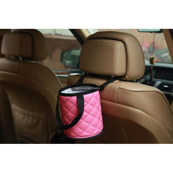 Custom Logo Car Accessories Trash Bin , PU Leather Waste Bin 15 * 15 * 17CM