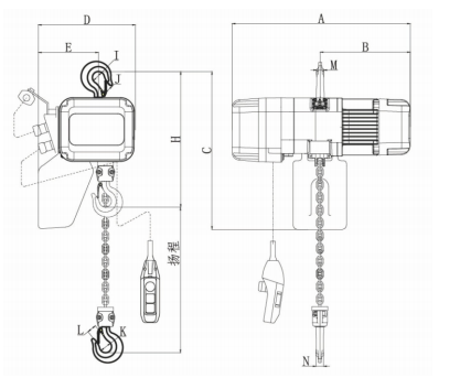 Электрическая цепная таль EC-B для тяжелых условий эксплуатации с двухскоростным управлением, трехфазная, 380 В, 50 Гц, односкоростная/двухскоростная