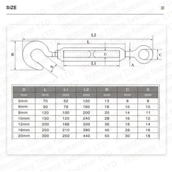 Water Treatment Stainless Steel Closed Body Turnbuckle M16 M2 M24 for Shandong Buy Jis F7020 M4 Marine Eye Eye Hand Wheel