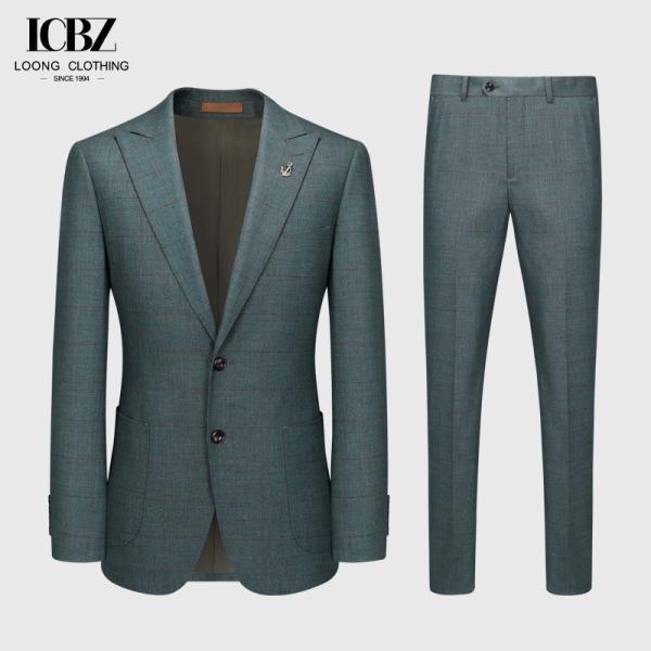 Dark Plaid Single Breasted Double Slit Two Button 8cm Peak Lapel 3 Pieces Set Business Men's Suit