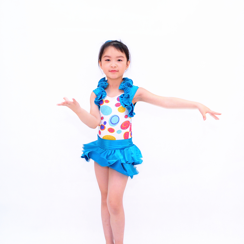 2 In 1 Jazz Tap Costumes Cercle Confetti Bodice Ruflle Halter Neck Leotard Tiered Skirt Outfit