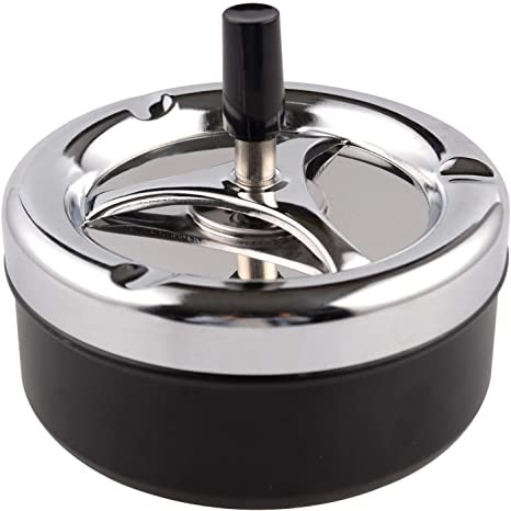 Round Push Down Smokeless Cigarette Ashtray with Spinning Tray