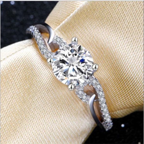 Women Sterling Silver  Created White Sapphire Engagement Ring (RE111)