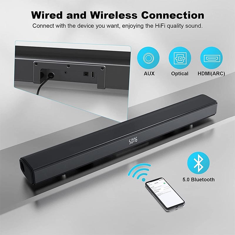 80W Smart Home Audio Entertainment Speaker System 2.1CH TV Soundbar Built In Subwoofer