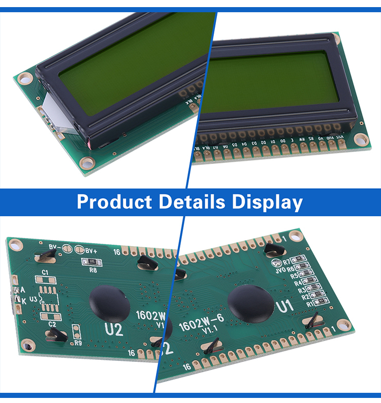 Yellow Green Film 1602W-6 Double Row 16PIN 2X16 LCM Display Module AIP31066L LCD Display Screen 
