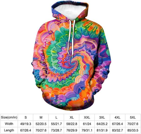 Color Rainbow Printed Hoodie Tie Dye Sweatshirt Fashion Graphic Pullover For Men Women