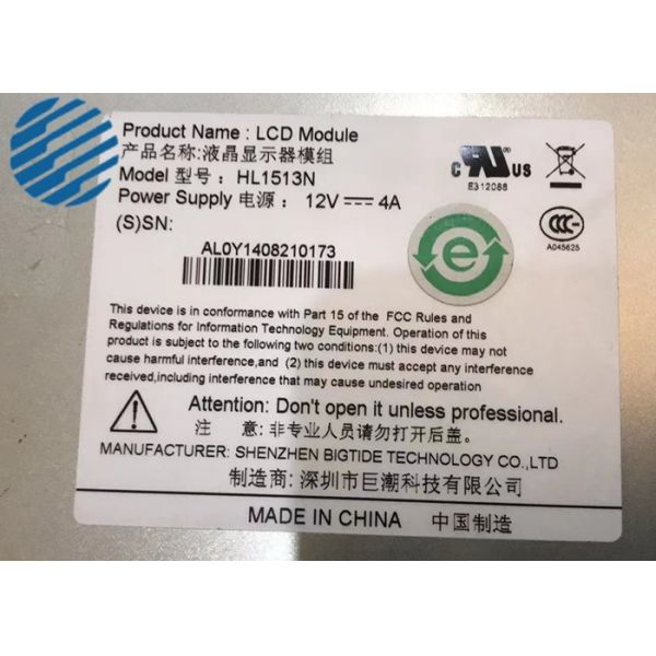 Banking GRG ATM Parts 15 Inch LCD Monitor LCD Module P/N HL1513N