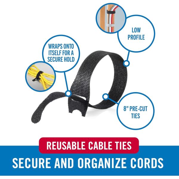 KKSAFT Cable Ties, 100Pk, 8 x 1/2 Black Cord Organization Straps, Thin Pre-Cut Design, Wire Management for Organizing Home