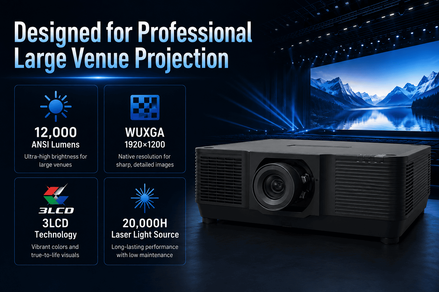 Auditorium 12000 ANSI Lumens 3D Mapping Projector 3LCD Laser WUXGA Edge Blending