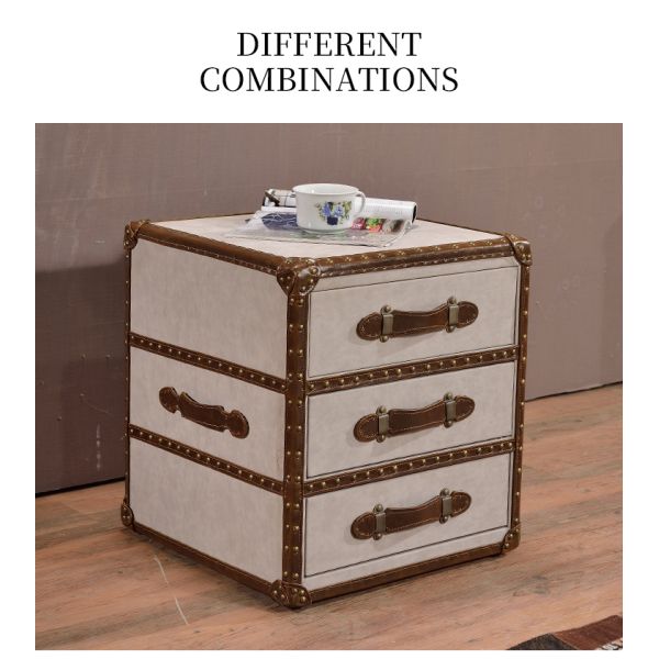 Nidea #8509 Vintage Leather Trunk Cabinet American Rural Retro Nightstand Locker Portable Antique Storage Bedside Bedroom