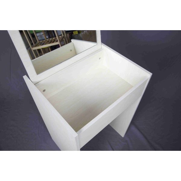 White Storage Desk Home Wood Furniture With Lifted Mirror / 6 Knock Down Shelves