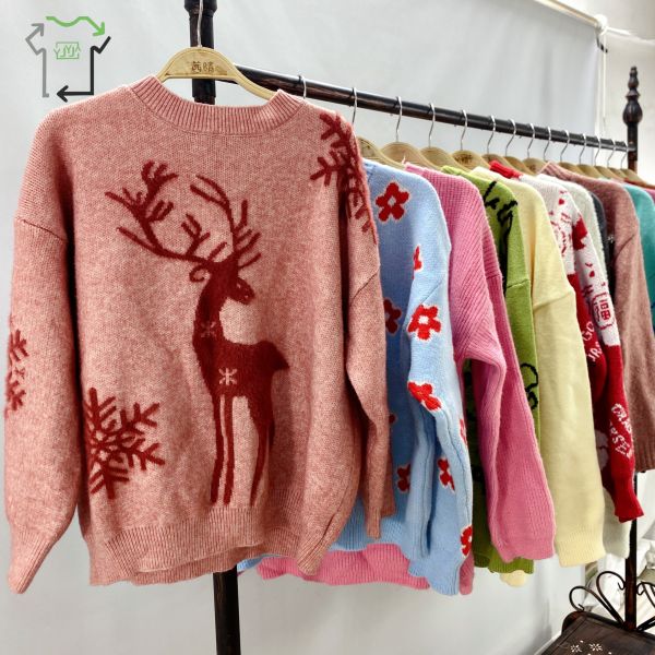 Pattern Wool Women's Second Hand Sweaters Casual Long Sleeve Pullover Winter Warm