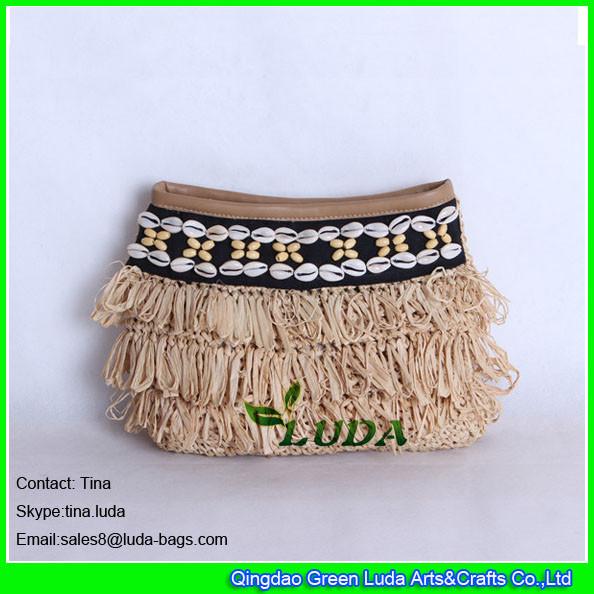 LUDA seashall decoration hand crochet straw bags raffia handbags