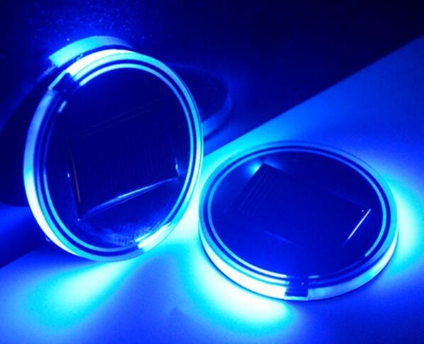 Solar Energy Car Truck Cup Holder Bottom Pad LED Light Cover Mouldings Trim