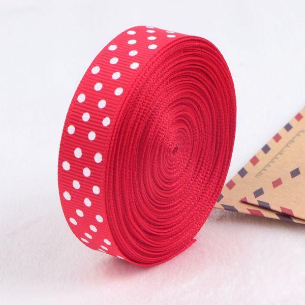 16mm White Polka Dot Printed Grosgrain Ribbon for in Double Face Style