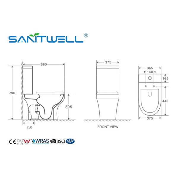 Self Cleaning Glaze Close Coupled Wc Washdown Two Piece Toilet Antibacterial