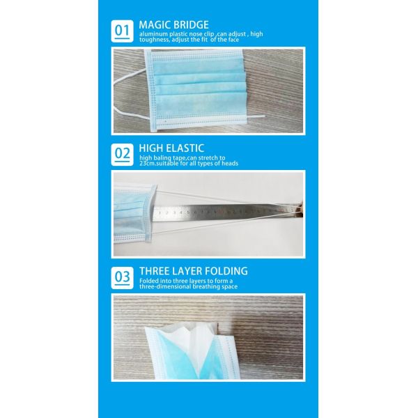 3 Ply Disposable Face Mask Anti Virus Dust Medical Grade General Size