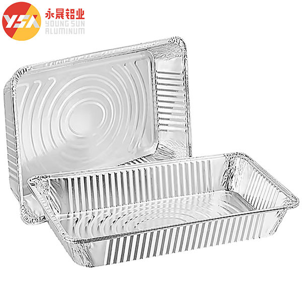Caja de embalaje rectangular desechable de papel de aluminio para pizzarías y mesa de vapor con tapa