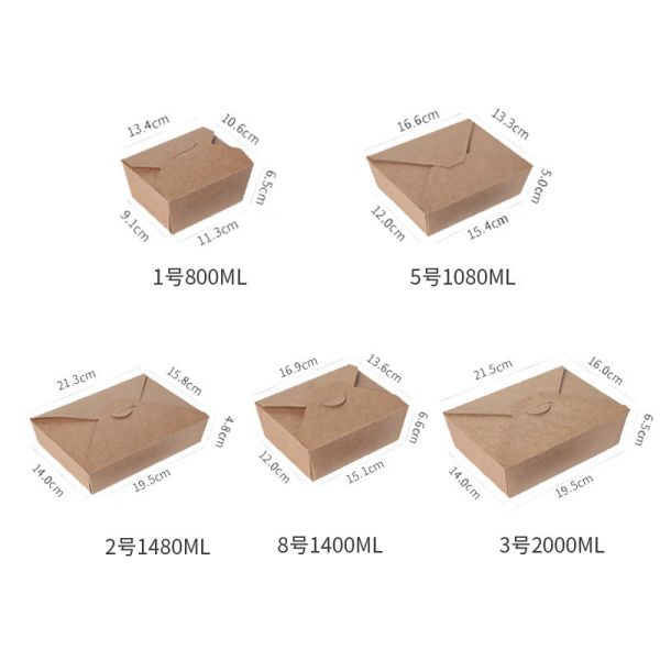 Durable Material Take Away Lunch Box Disposable Brown Kraft Paper Fast Food Container