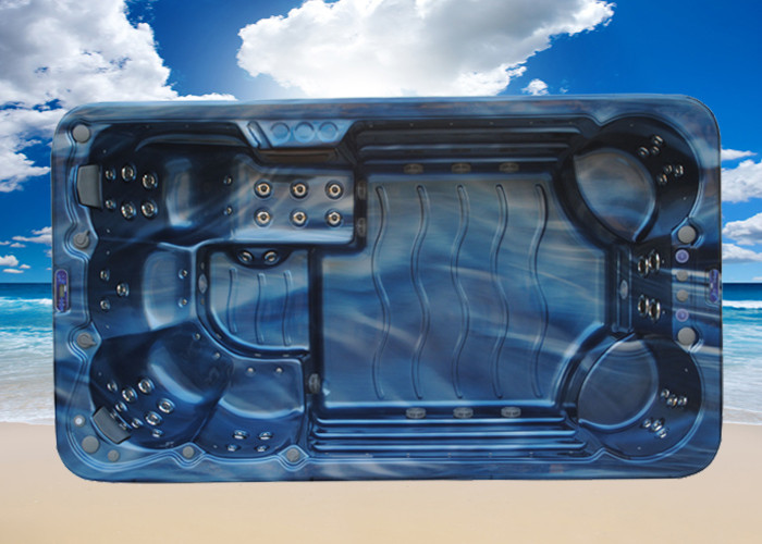 Square acrylic whirlpool massage bathtub, 5 x seats + 1 x full body lounge + swim area