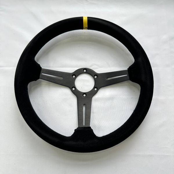 DELUXON 350mm Diameter Racing Steering Wheel With 35mm Dish , Black Suede , 5 MM 6061 Aluminum Alloy Black Spoke