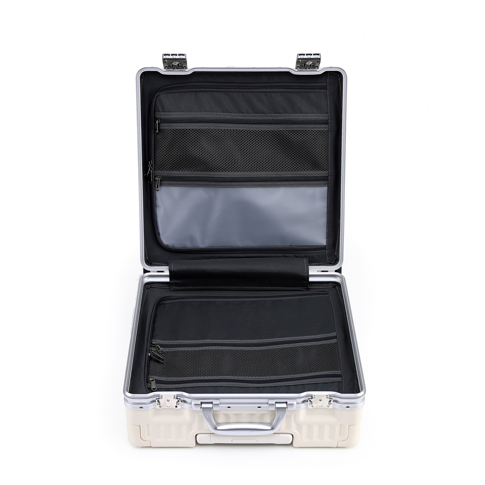 Luxury Aluminum Frame Suitcase Front Opening Zipper Travel Sentry Luggage
