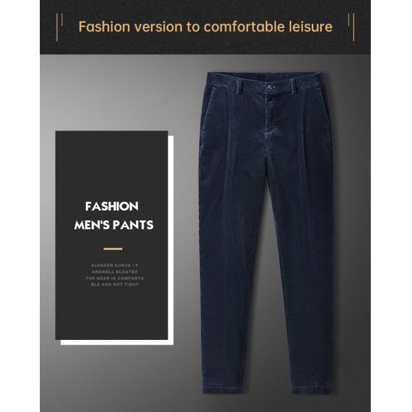 Regular Fit Drawstring Closure Corduroy Dress Pants for Men's Professional Look