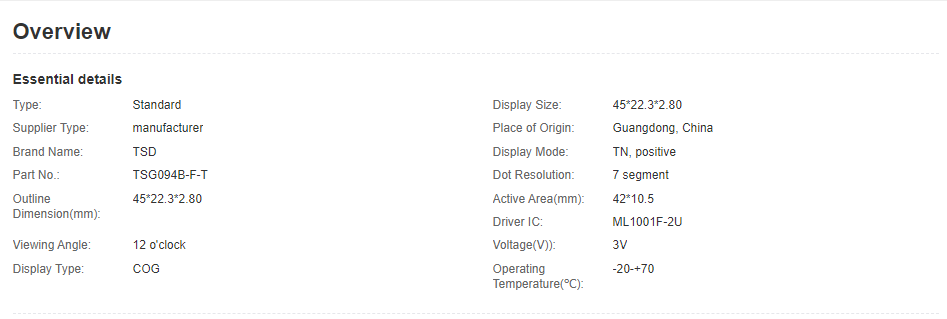 COG 7 TN делит на сегменты Monochrome экранный дисплей LCD для счетчика воды