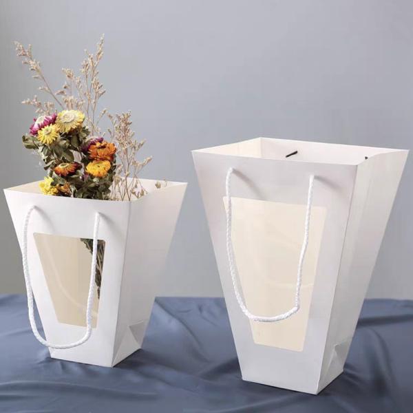 Window Kraft Flower Gift Bag Set Natural Tote Packaging With Display Window White Kraft Options Rope Handles