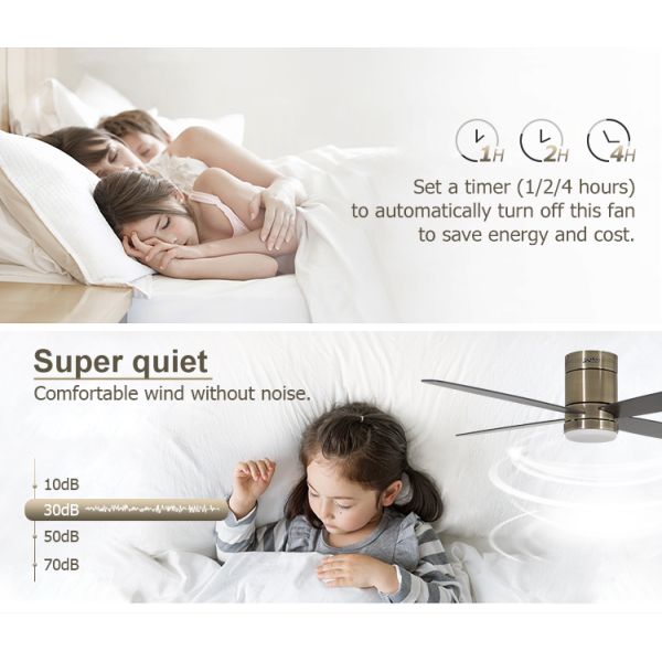 1stshine Antique Brass Color LED Ceiling Fan com estilo vintage remoto e vento natural