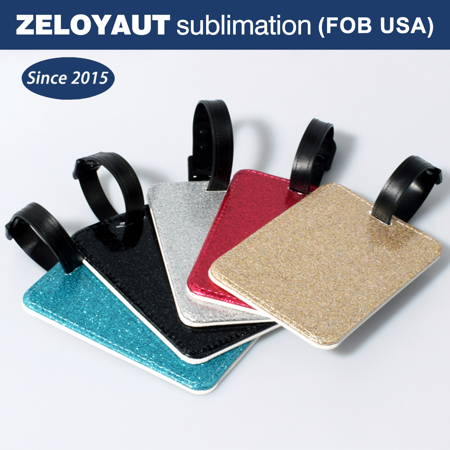 Zeloyaut DIY Name Luggage Tag Blue Glitter PU Leather Sublimation Blank Flight Travel Tag Promotional Personalized Badge