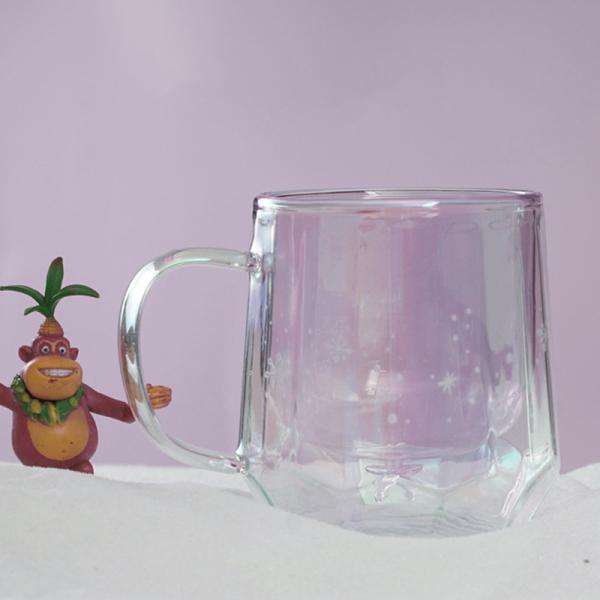 Pink Borosilicate Double Wall Personalized Glass Cup Castle Shape 300ml