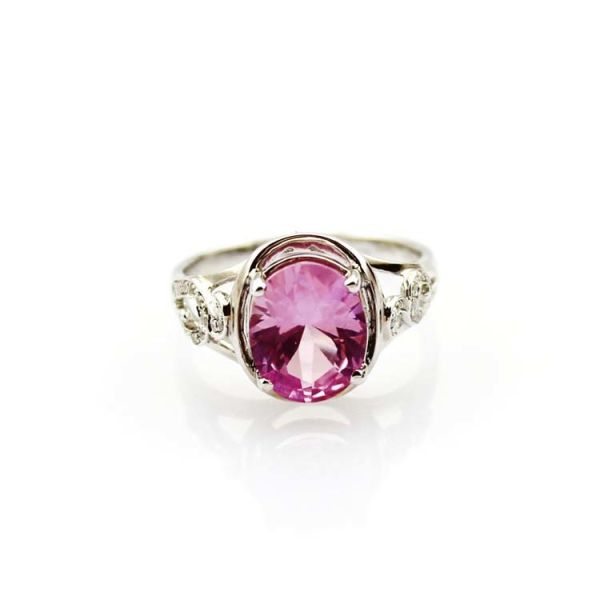 Created Oval Ruby CZ Diamonds Sterling Silver Women Ring (R122)
