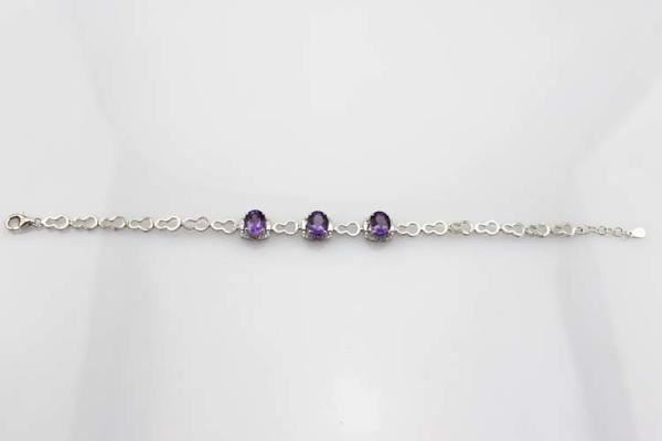 Fashion Jewelry Created Aemthyst Cubic Zircon 925 Silver Link Chain Bracelet (H02)
