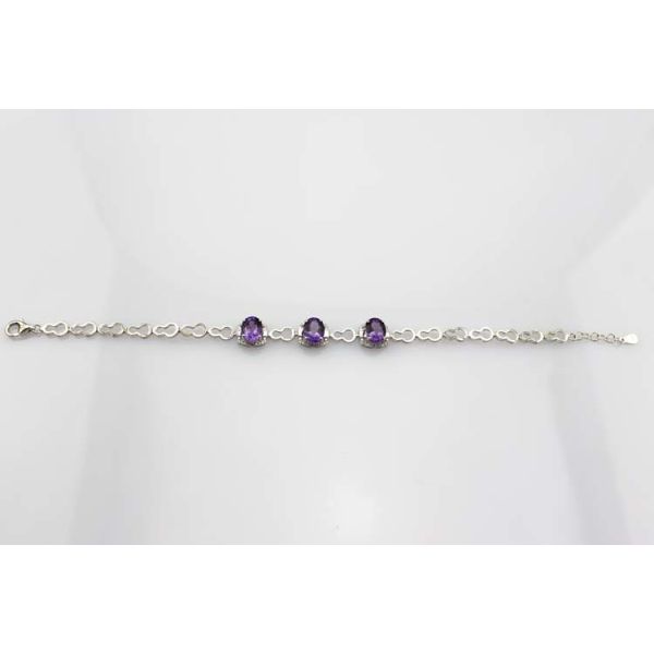 Fashion Jewelry Created Aemthyst Cubic Zircon 925 Silver Link Chain Bracelet (H02)
