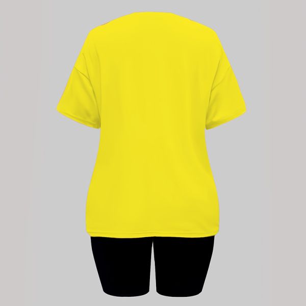 Pullover Closure Women Two Piece Outfits Yellow White Matching Set Outfits