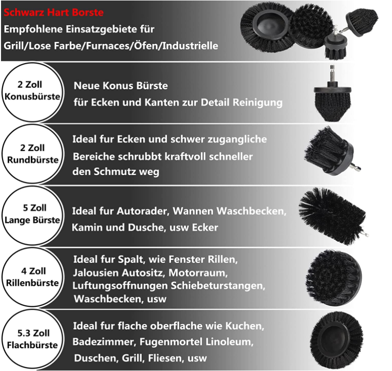 Black Color Drill Brush Attachment Set 7 Pieces Customized